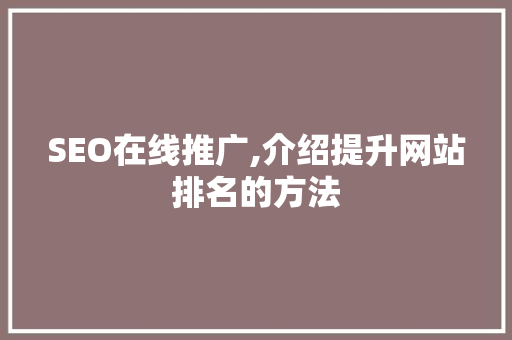 SEO在线推广,介绍提升网站排名的方法