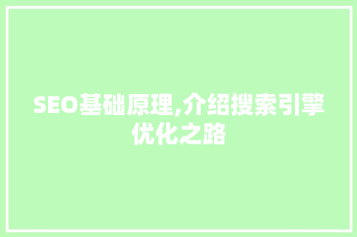 SEO基础原理,介绍搜索引擎优化之路