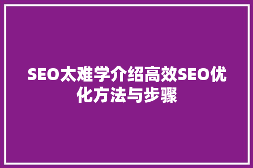 SEO太难学介绍高效SEO优化方法与步骤