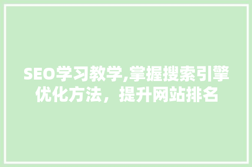 SEO学习教学,掌握搜索引擎优化方法，提升网站排名