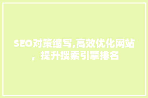 SEO对策缩写,高效优化网站，提升搜索引擎排名