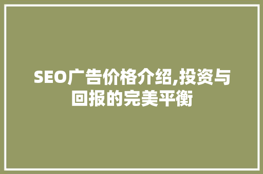 SEO广告价格介绍,投资与回报的完美平衡