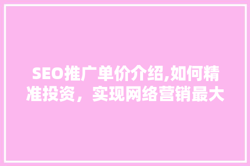 SEO推广单价介绍,如何精准投资，实现网络营销最大化效益