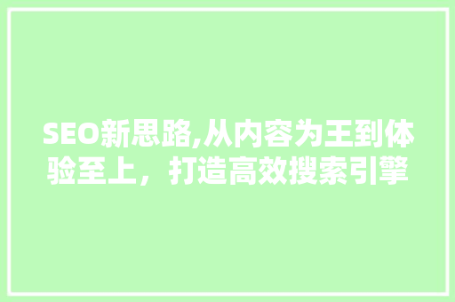 SEO新思路,从内容为王到体验至上，打造高效搜索引擎优化步骤