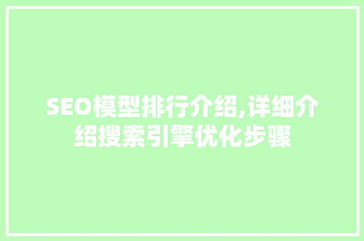 SEO模型排行介绍,详细介绍搜索引擎优化步骤