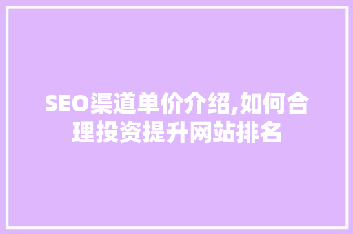 SEO渠道单价介绍,如何合理投资提升网站排名  第1张