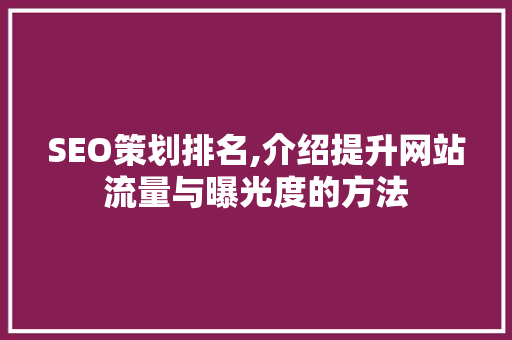 SEO策划排名,介绍提升网站流量与曝光度的方法