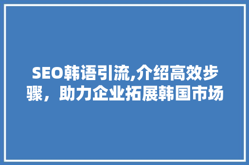 SEO韩语引流,介绍高效步骤，助力企业拓展韩国市场
