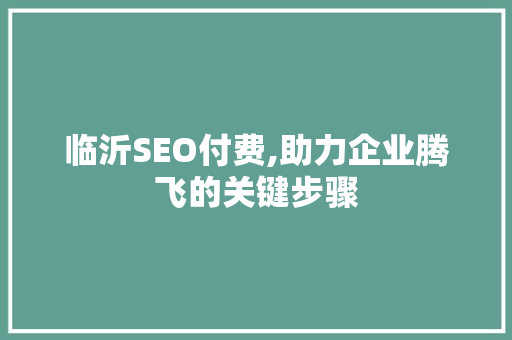 临沂SEO付费,助力企业腾飞的关键步骤