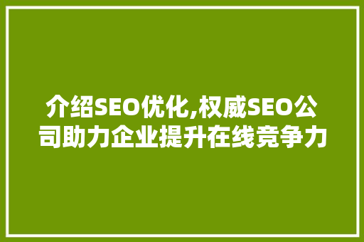 介绍SEO优化,权威SEO公司助力企业提升在线竞争力