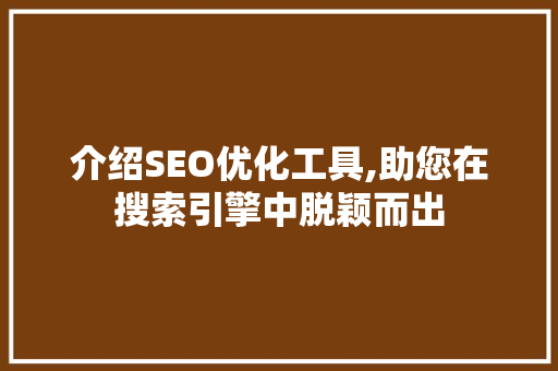 介绍SEO优化工具,助您在搜索引擎中脱颖而出