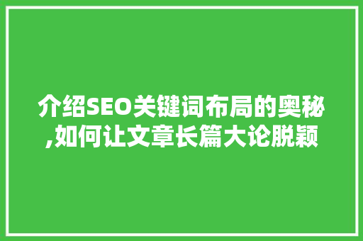 介绍SEO关键词布局的奥秘,如何让文章长篇大论脱颖而出