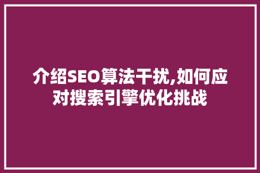 介绍SEO算法干扰,如何应对搜索引擎优化挑战  第1张