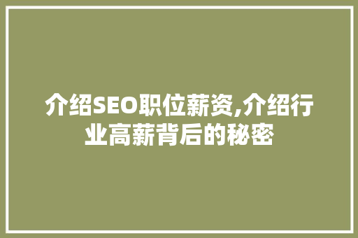 介绍SEO职位薪资,介绍行业高薪背后的秘密