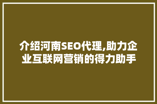 介绍河南SEO代理,助力企业互联网营销的得力助手