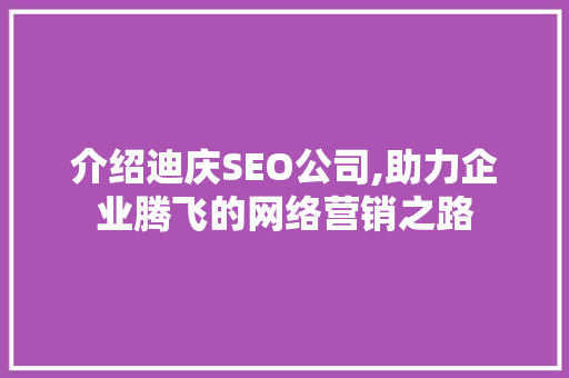 介绍迪庆SEO公司,助力企业腾飞的网络营销之路