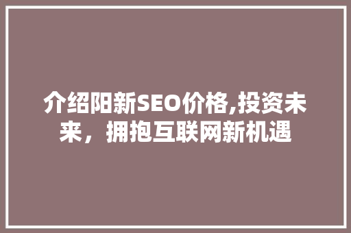 介绍阳新SEO价格,投资未来，拥抱互联网新机遇