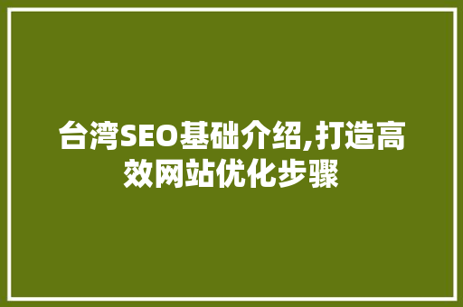 台湾SEO基础介绍,打造高效网站优化步骤