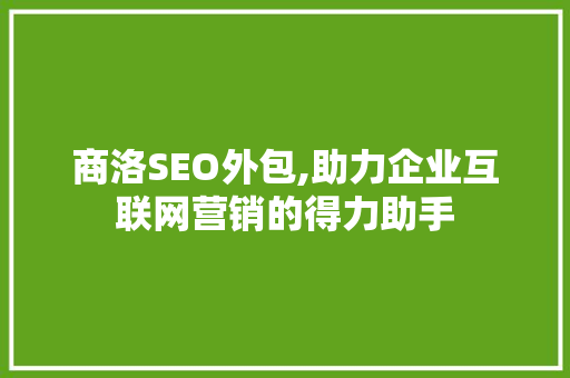 商洛SEO外包,助力企业互联网营销的得力助手