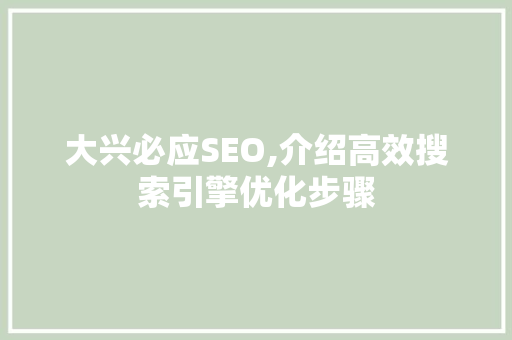 大兴必应SEO,介绍高效搜索引擎优化步骤