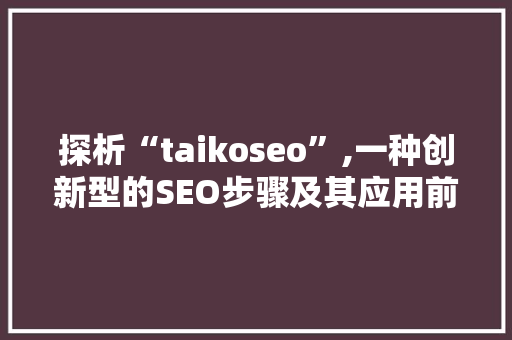 探析“taikoseo”,一种创新型的SEO步骤及其应用前景
