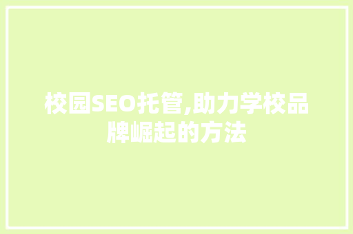 校园SEO托管,助力学校品牌崛起的方法  第1张