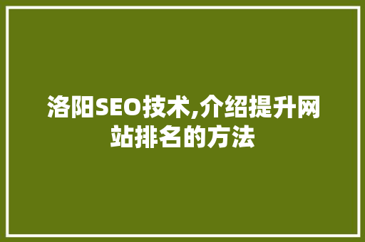 洛阳SEO技术,介绍提升网站排名的方法