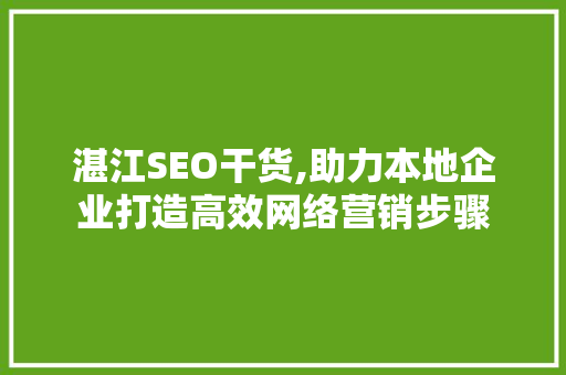 湛江SEO干货,助力本地企业打造高效网络营销步骤