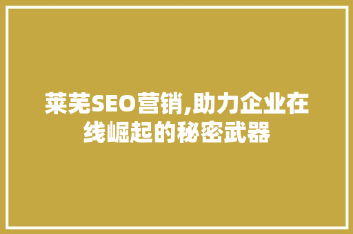 莱芜SEO营销,助力企业在线崛起的秘密武器