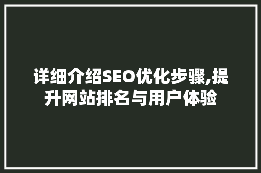详细介绍SEO优化步骤,提升网站排名与用户体验