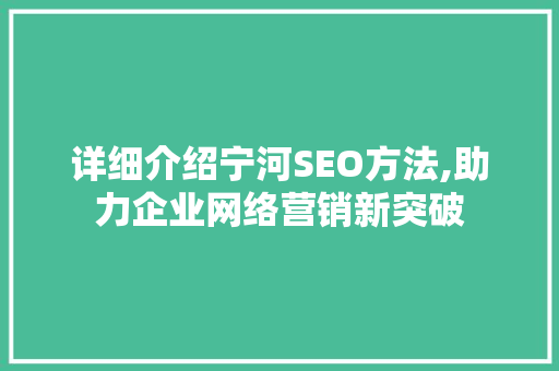 详细介绍宁河SEO方法,助力企业网络营销新突破
