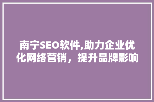 南宁SEO软件,助力企业优化网络营销，提升品牌影响力