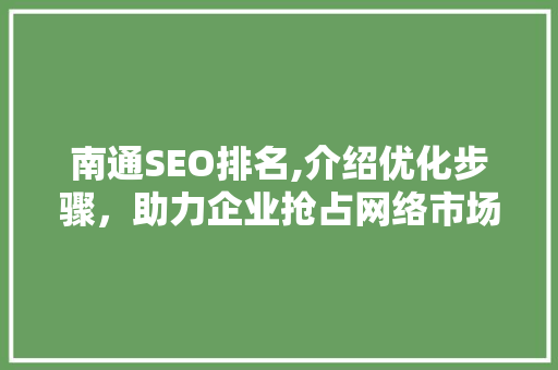 南通SEO排名,介绍优化步骤，助力企业抢占网络市场高地
