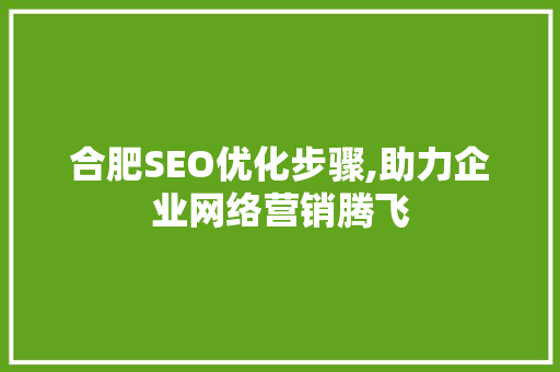 合肥SEO优化步骤,助力企业网络营销腾飞