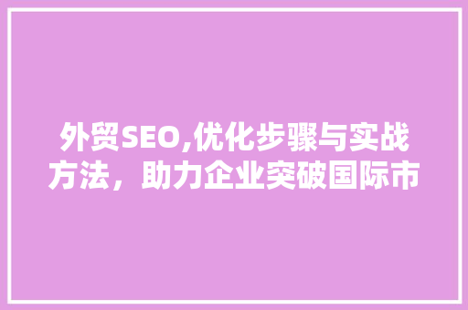 外贸SEO,优化步骤与实战方法，助力企业突破国际市场