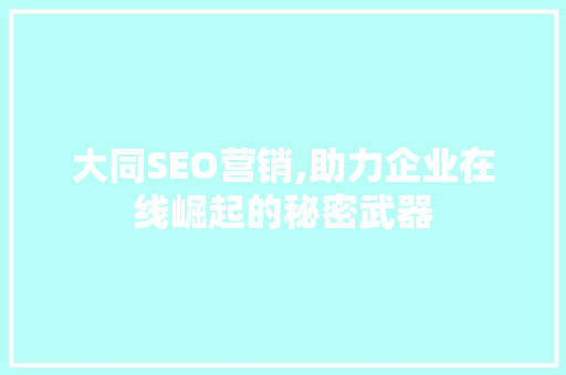 大同SEO营销,助力企业在线崛起的秘密武器