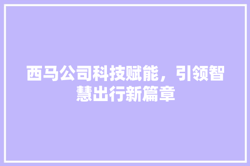 西马公司科技赋能，引领智慧出行新篇章
