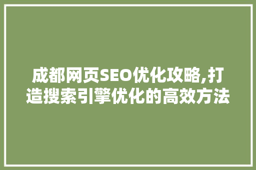 成都网页SEO优化攻略,打造搜索引擎优化的高效方法