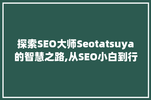 探索SEO大师Seotatsuya的智慧之路,从SEO小白到行业领航者