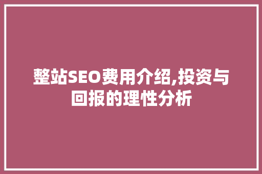 整站SEO费用介绍,投资与回报的理性分析