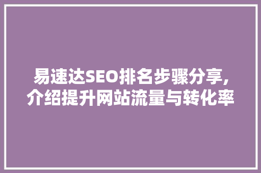 易速达SEO排名步骤分享,介绍提升网站流量与转化率的方法