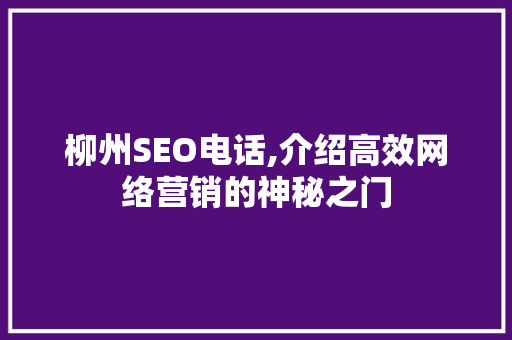 柳州SEO电话,介绍高效网络营销的神秘之门  第1张