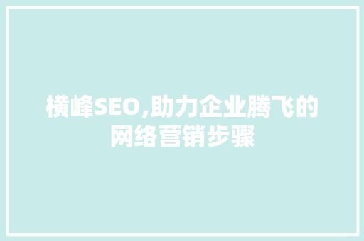 横峰SEO,助力企业腾飞的网络营销步骤