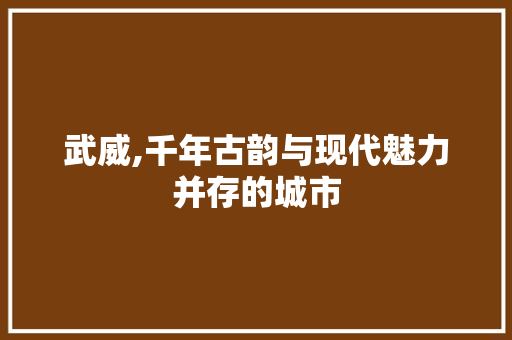 武威,千年古韵与现代魅力并存的城市