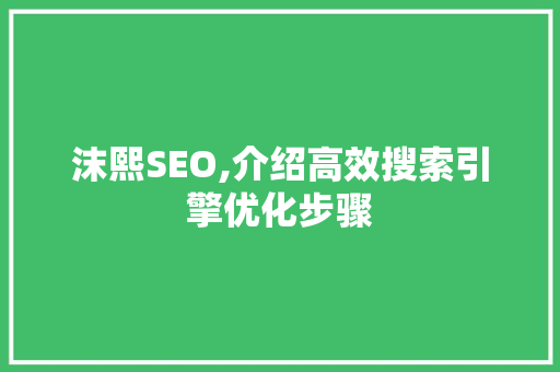 沫熙SEO,介绍高效搜索引擎优化步骤  第1张