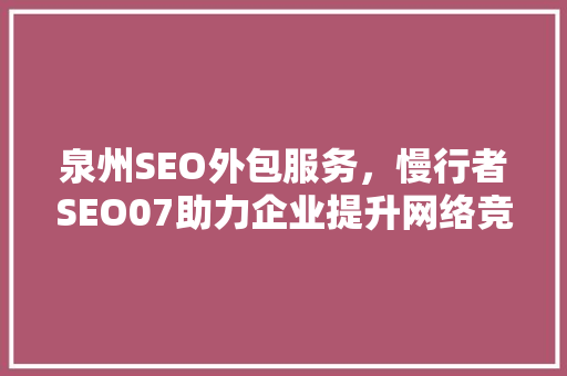 泉州SEO外包服务，慢行者SEO07助力企业提升网络竞争力