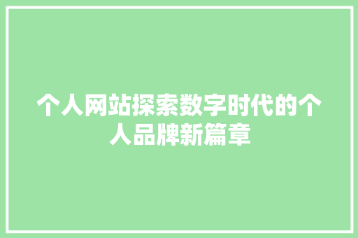 个人网站探索数字时代的个人品牌新篇章