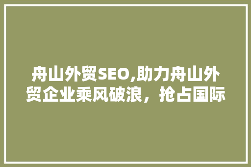 舟山外贸SEO,助力舟山外贸企业乘风破浪，抢占国际市场先机