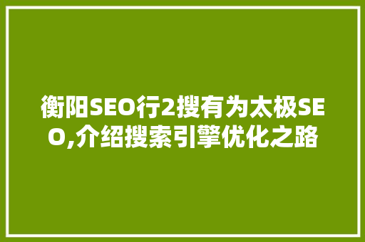 衡阳SEO行2搜有为太极SEO,介绍搜索引擎优化之路