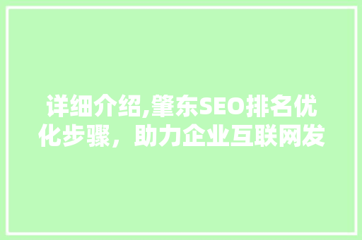 详细介绍,肇东SEO排名优化步骤，助力企业互联网发展